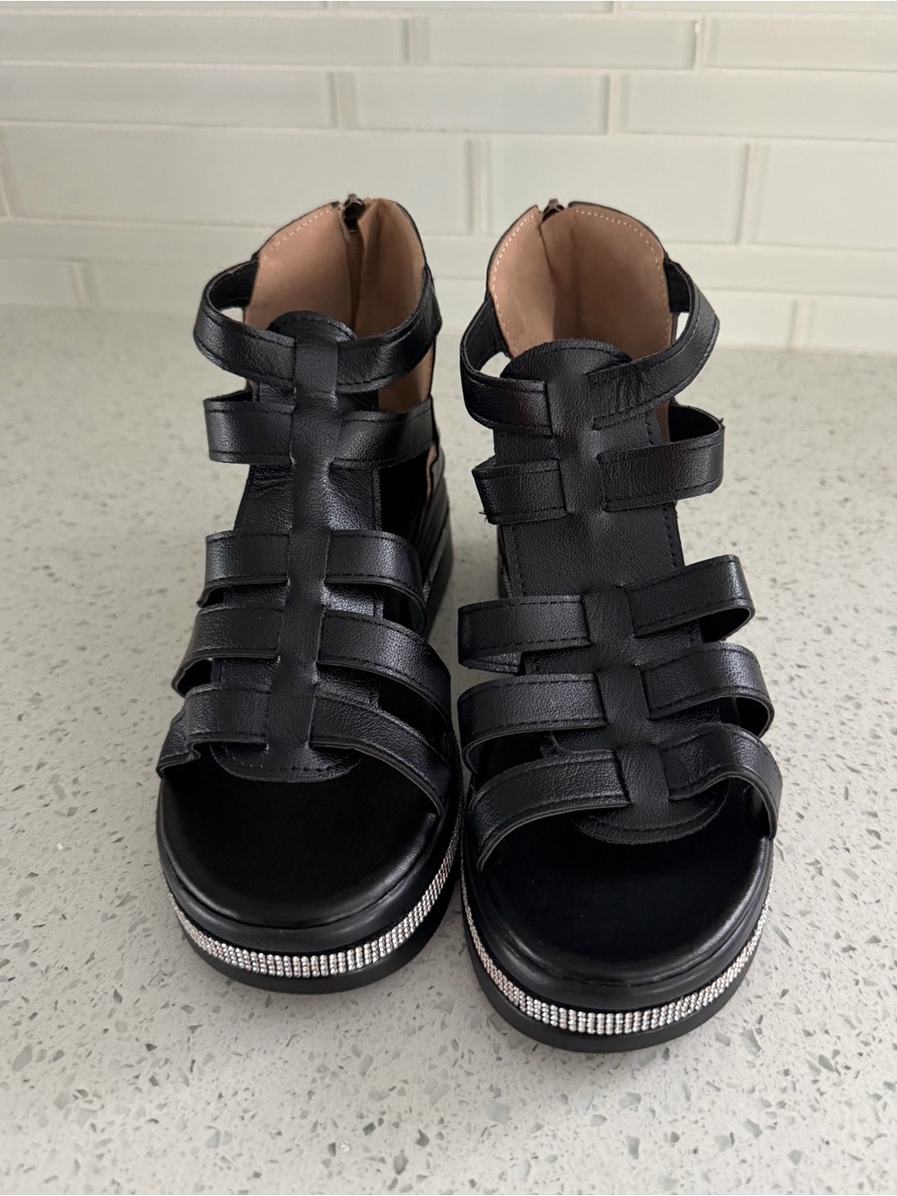 Bellmere Hannah gladiator style Sandals- Black with Rhinestone Trim - Picture 6 of 15